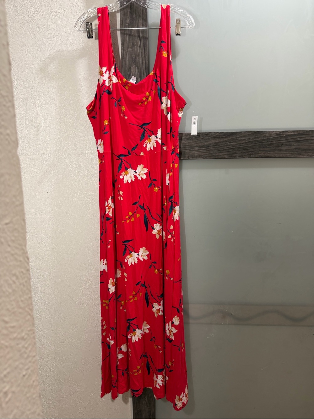 Old Navy Red Floral Cowl Neck Maxi Dress